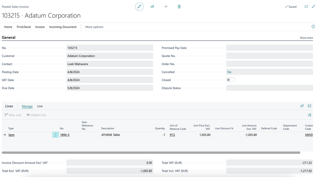 Create and post negative invoices