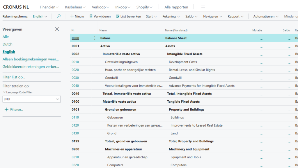 Chart of Accounts Example